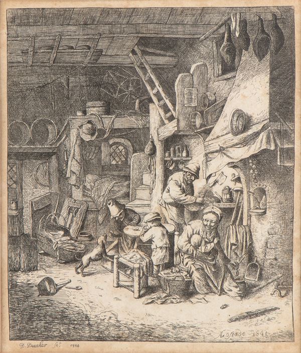 David Deuchar - Interno con una famiglia di contadini