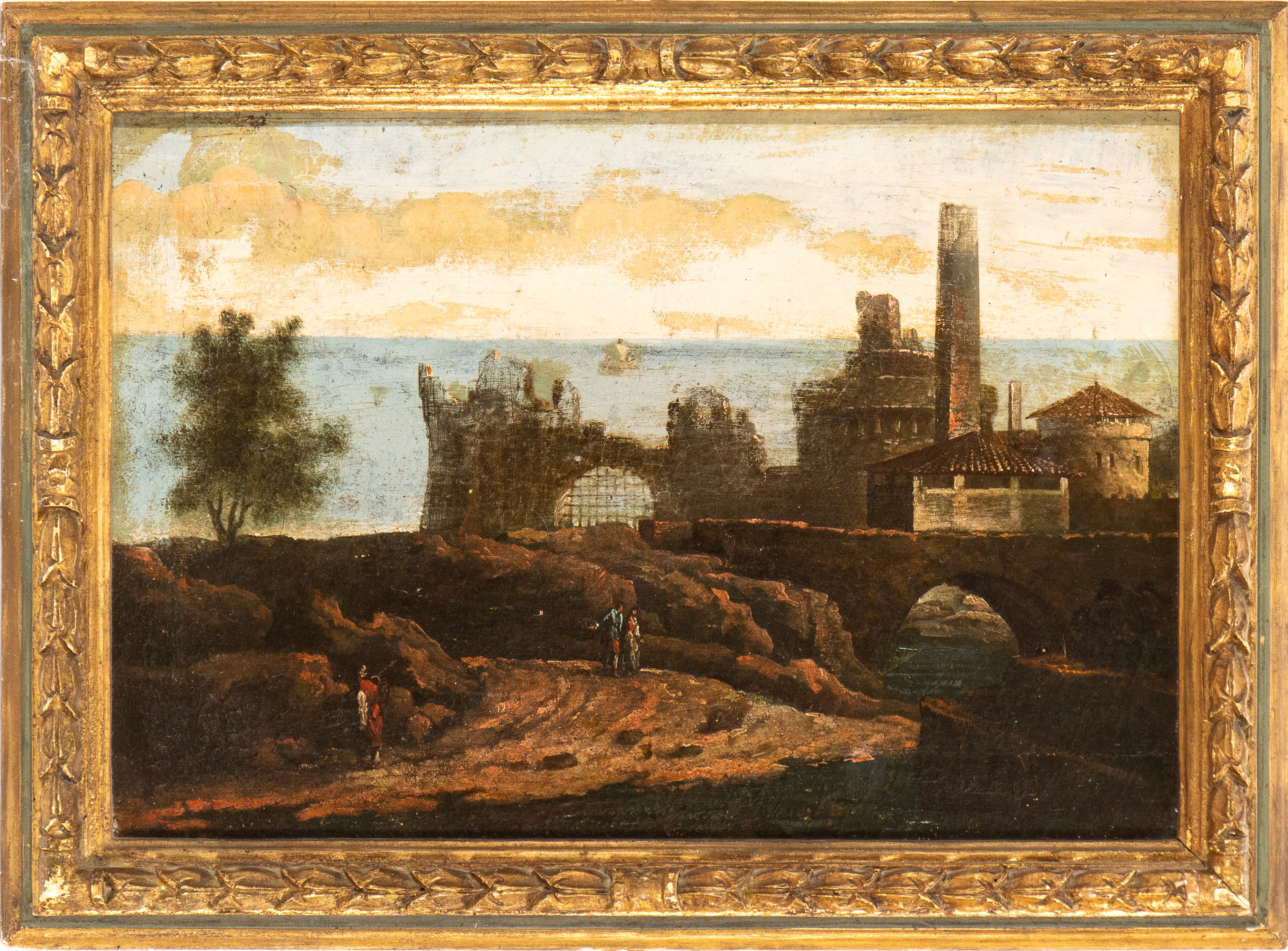 Veduta costiera con cittadella e figure