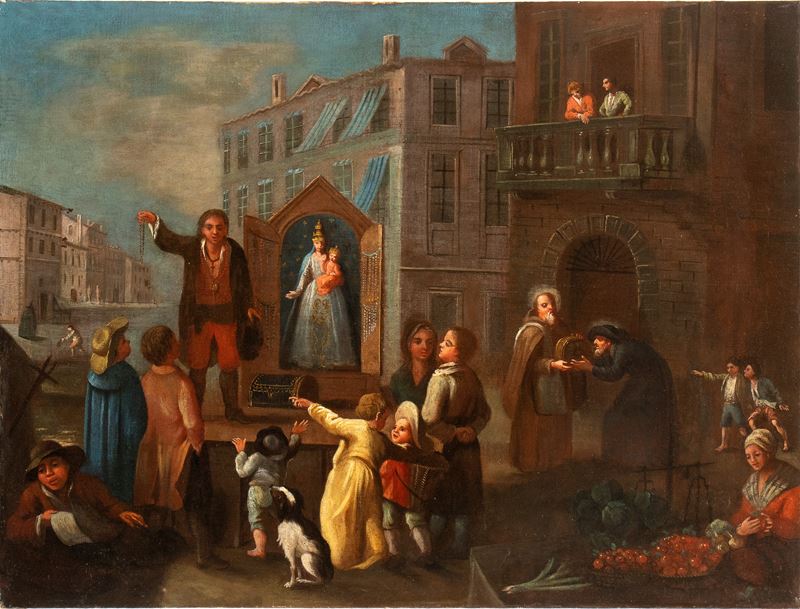 Venditore di rosari con l'incontro di San Filippo Neri e San Felice da Cantalice