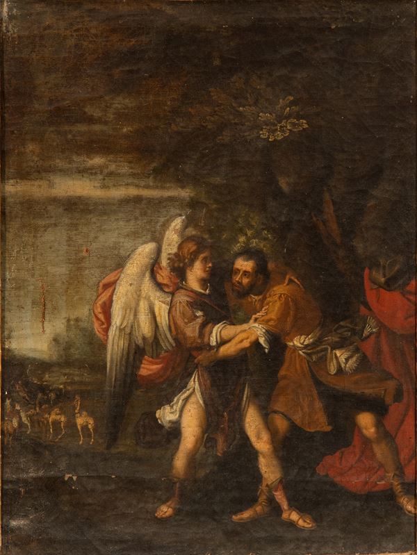 Artista attivo a Roma, XVIII secolo - Jacob wrestling with the angel