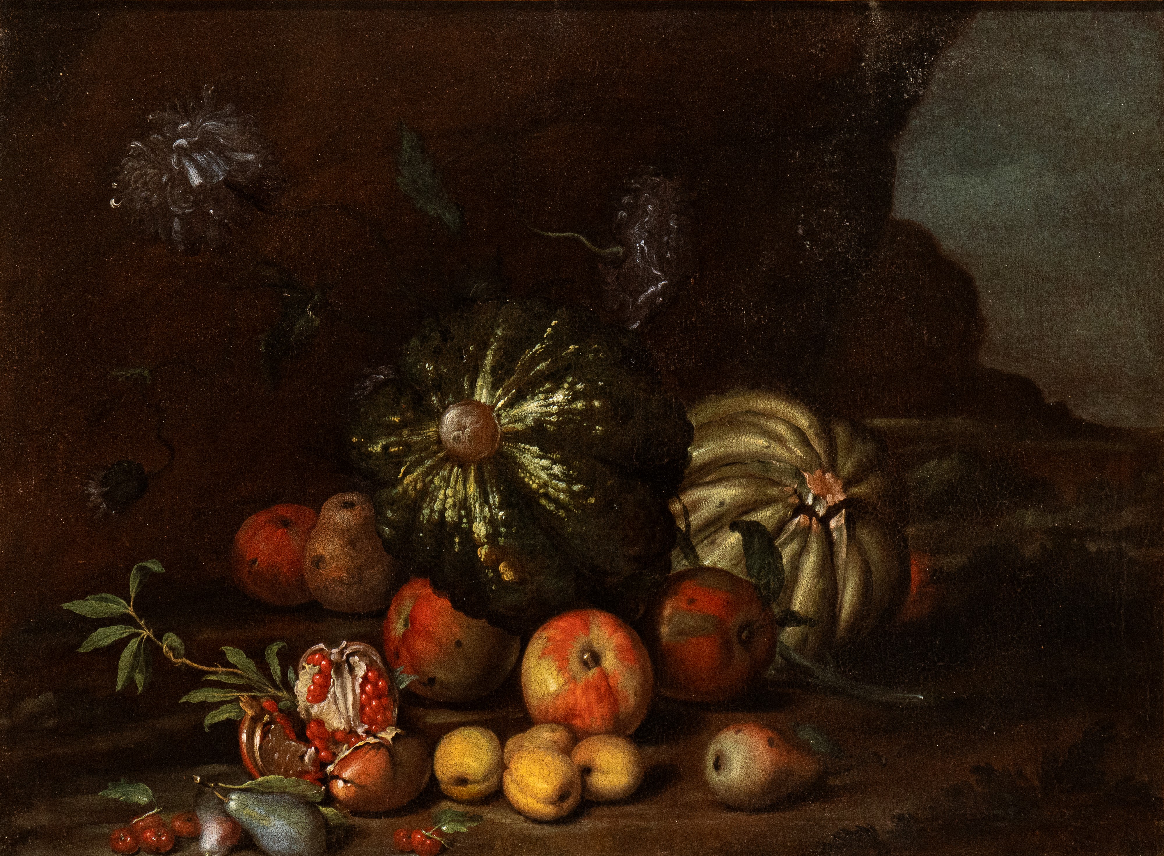 Artista Toscano, Seconda Metà XVII Secolo - A) Natura Morta di Zucche, Melagrani, Mele e Pere; B)...