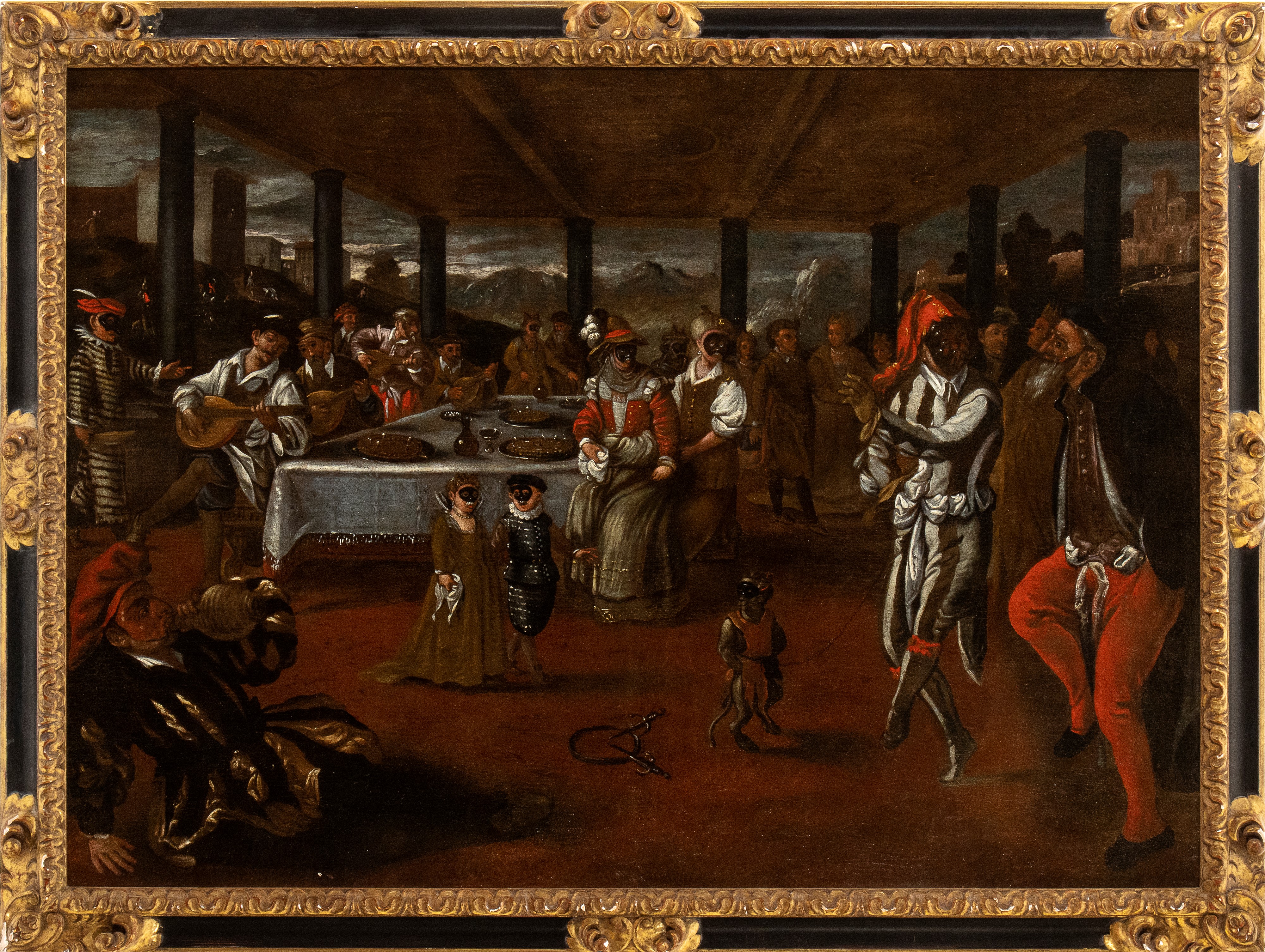 Banchetto con maschere della commedia dell'arte