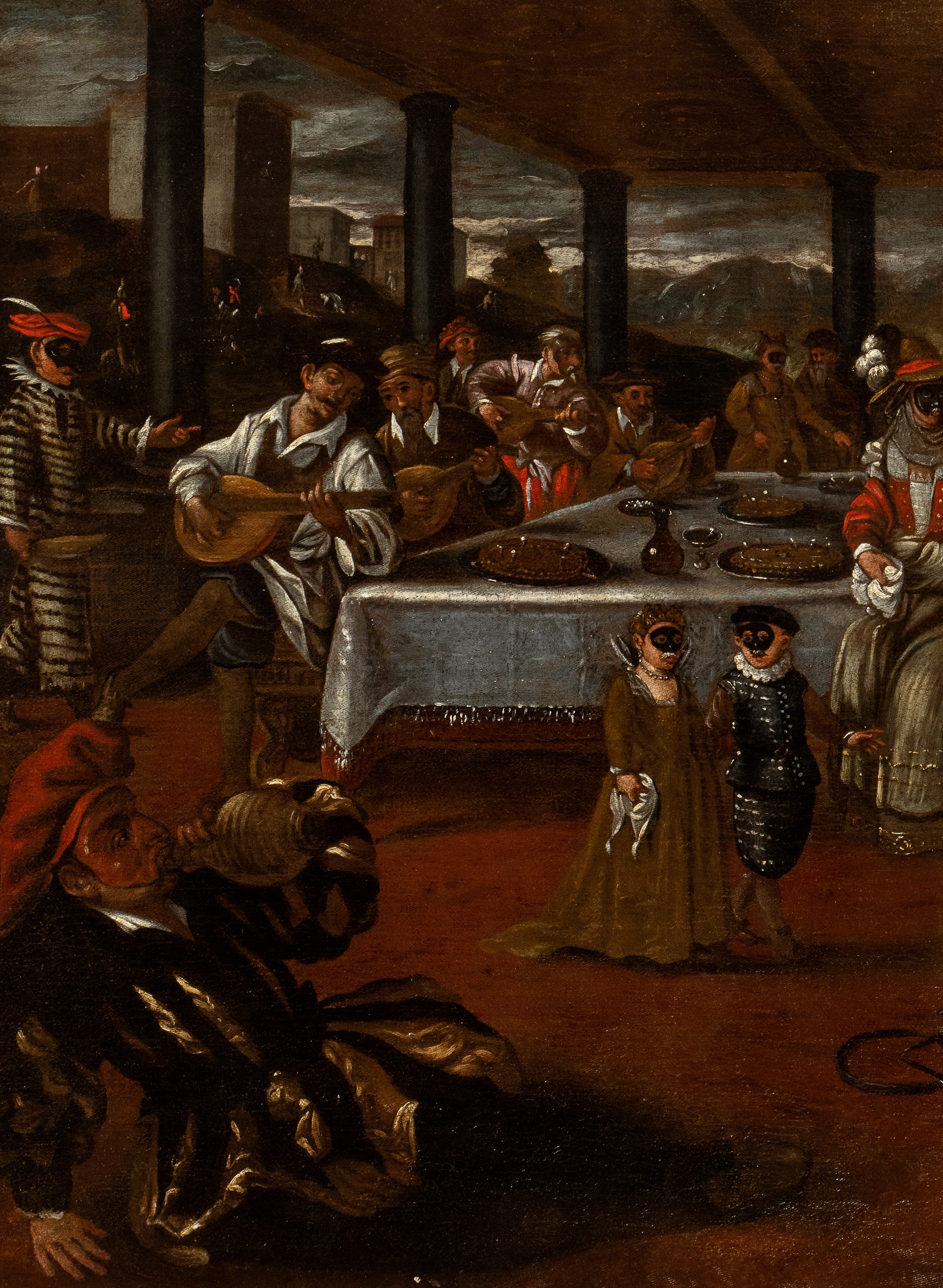 Banchetto con maschere della commedia dell'arte