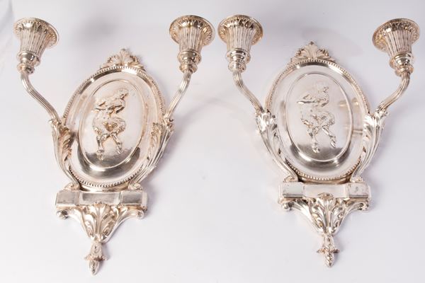 Pair of two-light wall sconces