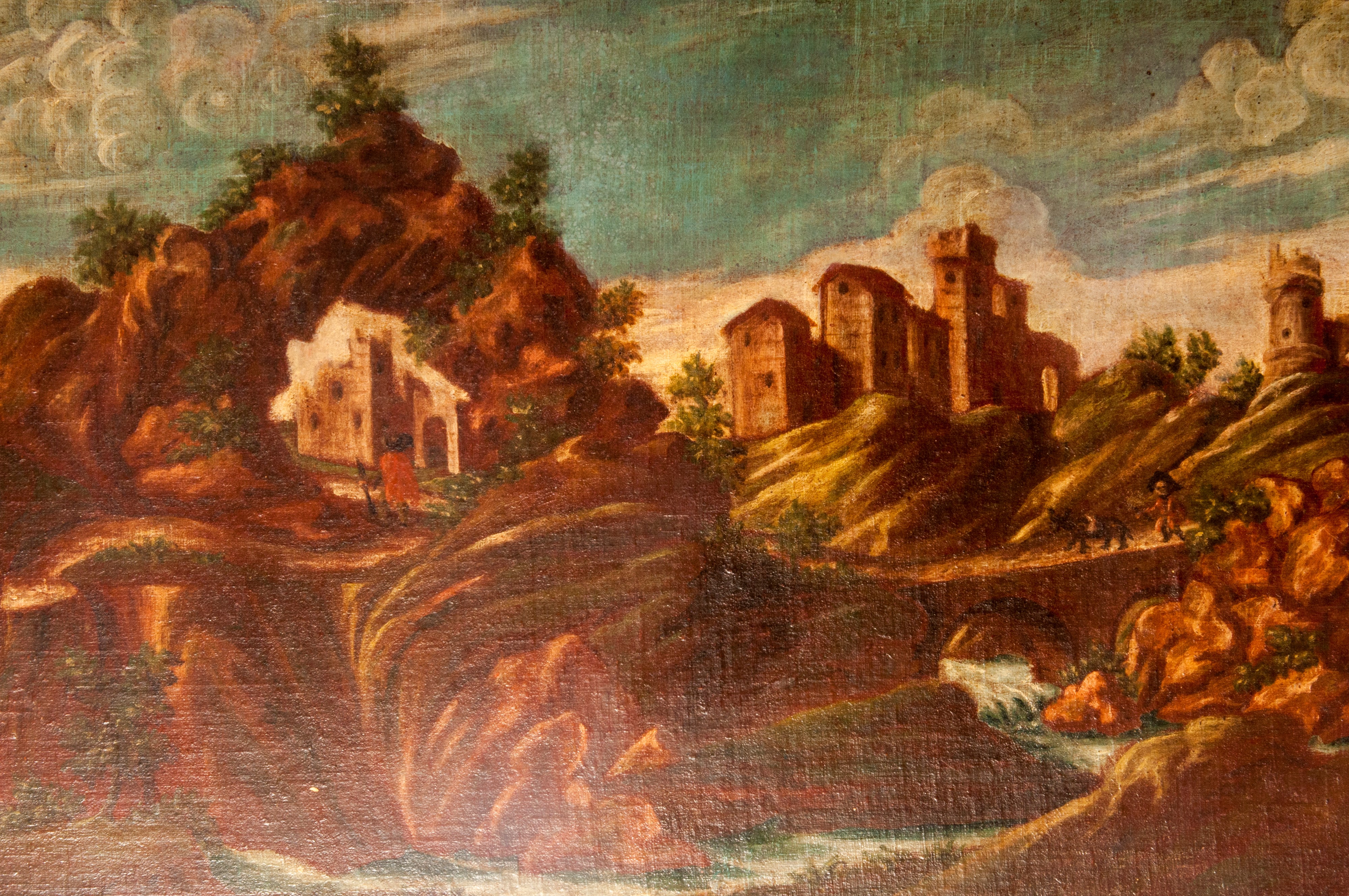 coppia di paesaggi con architetteture