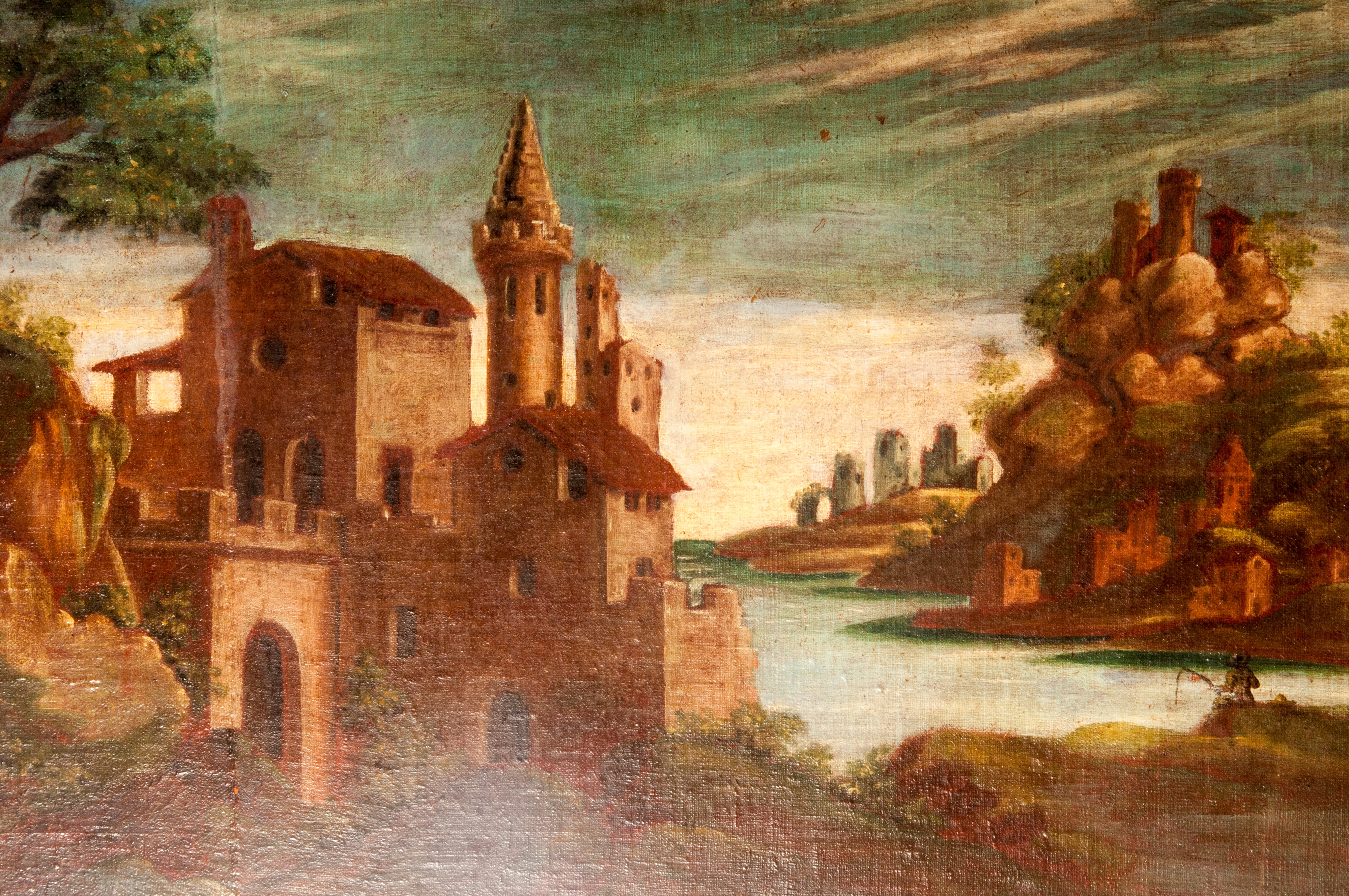 coppia di paesaggi con architetteture