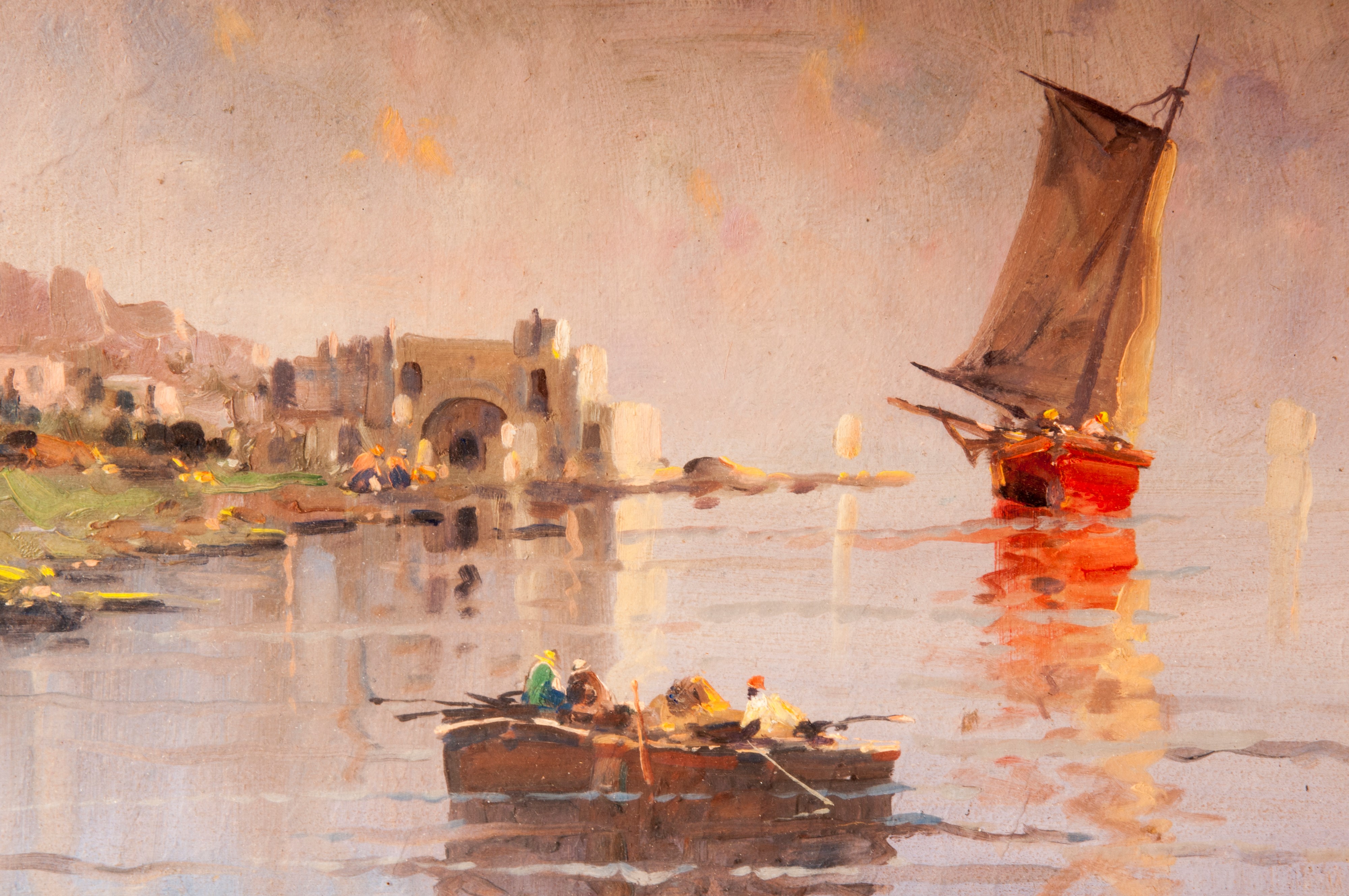 Nicolas De Corsi - Scorcio di Marina con Barche e Personaggi