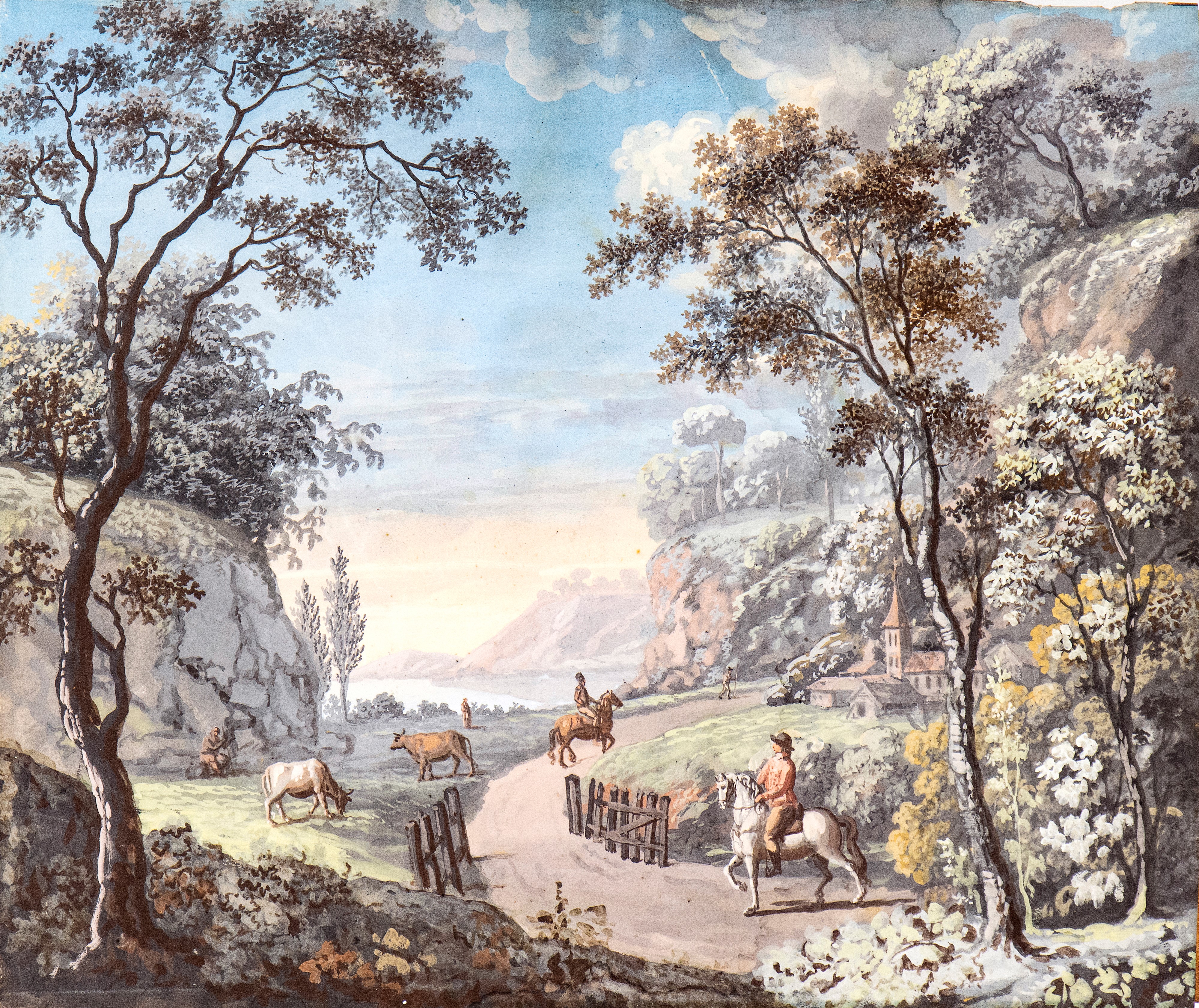 Giuseppe Bernardino Bison - A) Paesaggio con Due Cavalieri, Armenti ed Edifici; B) Paesaggio Fluv...
