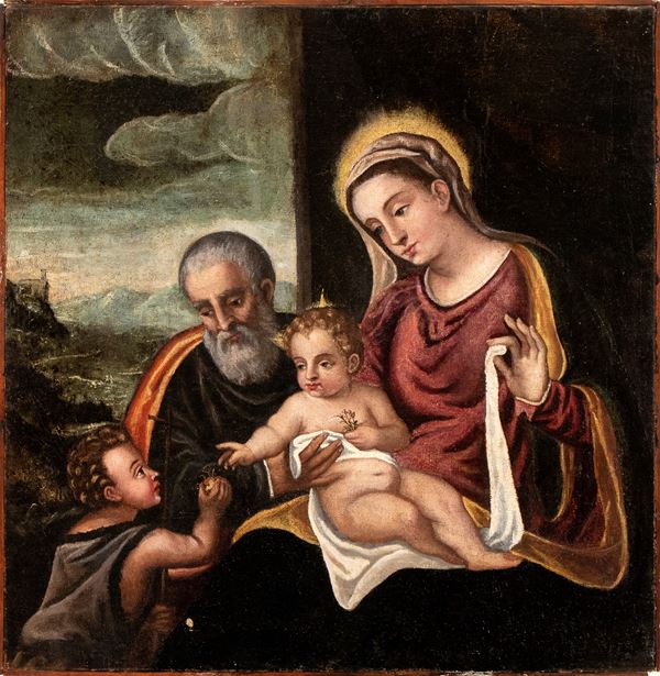 Artista veneziano, XVI secolo - The Holy Family with Saint John 