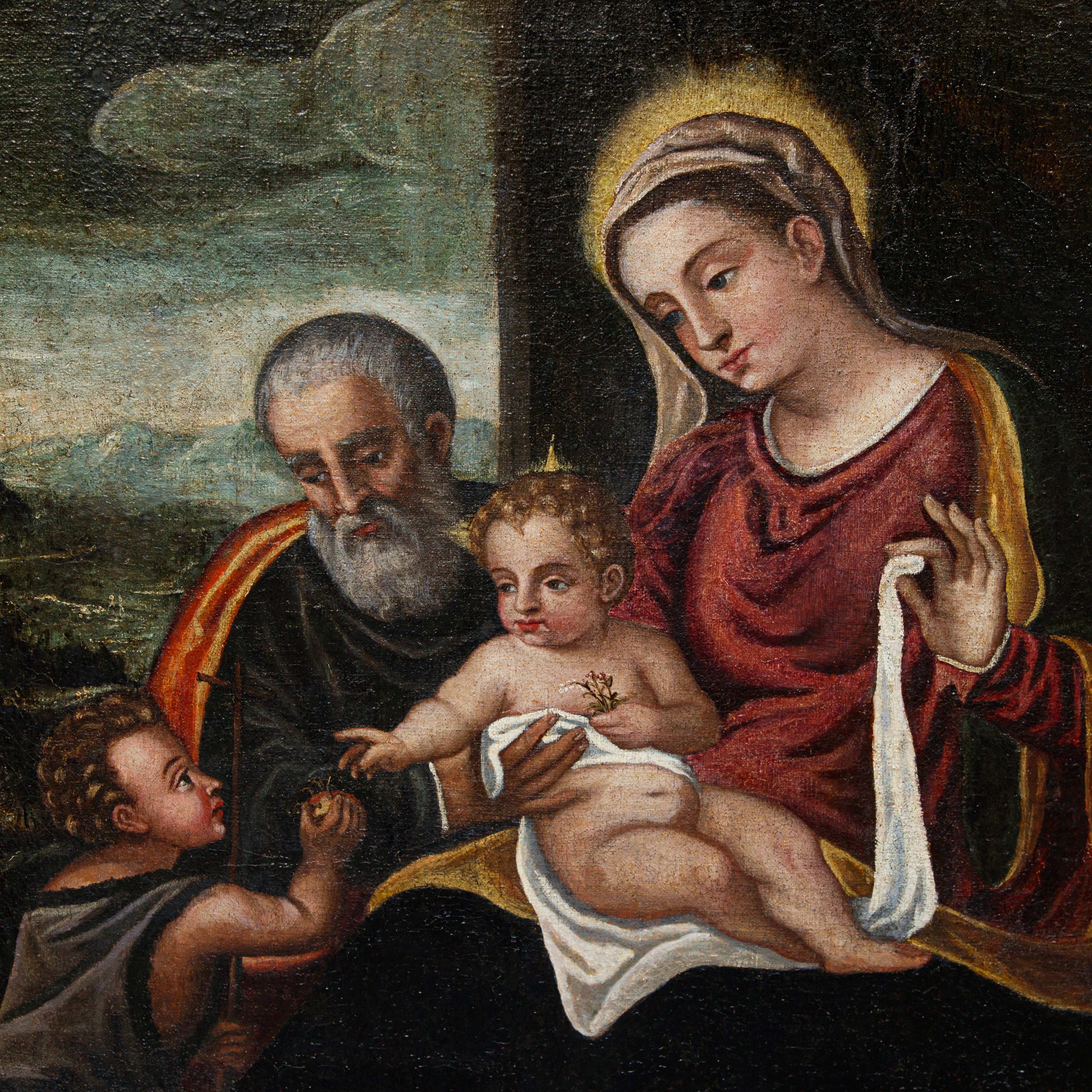 Artista Veneziano, XVI Secolo - Sacra Famiglia con San Giovannino