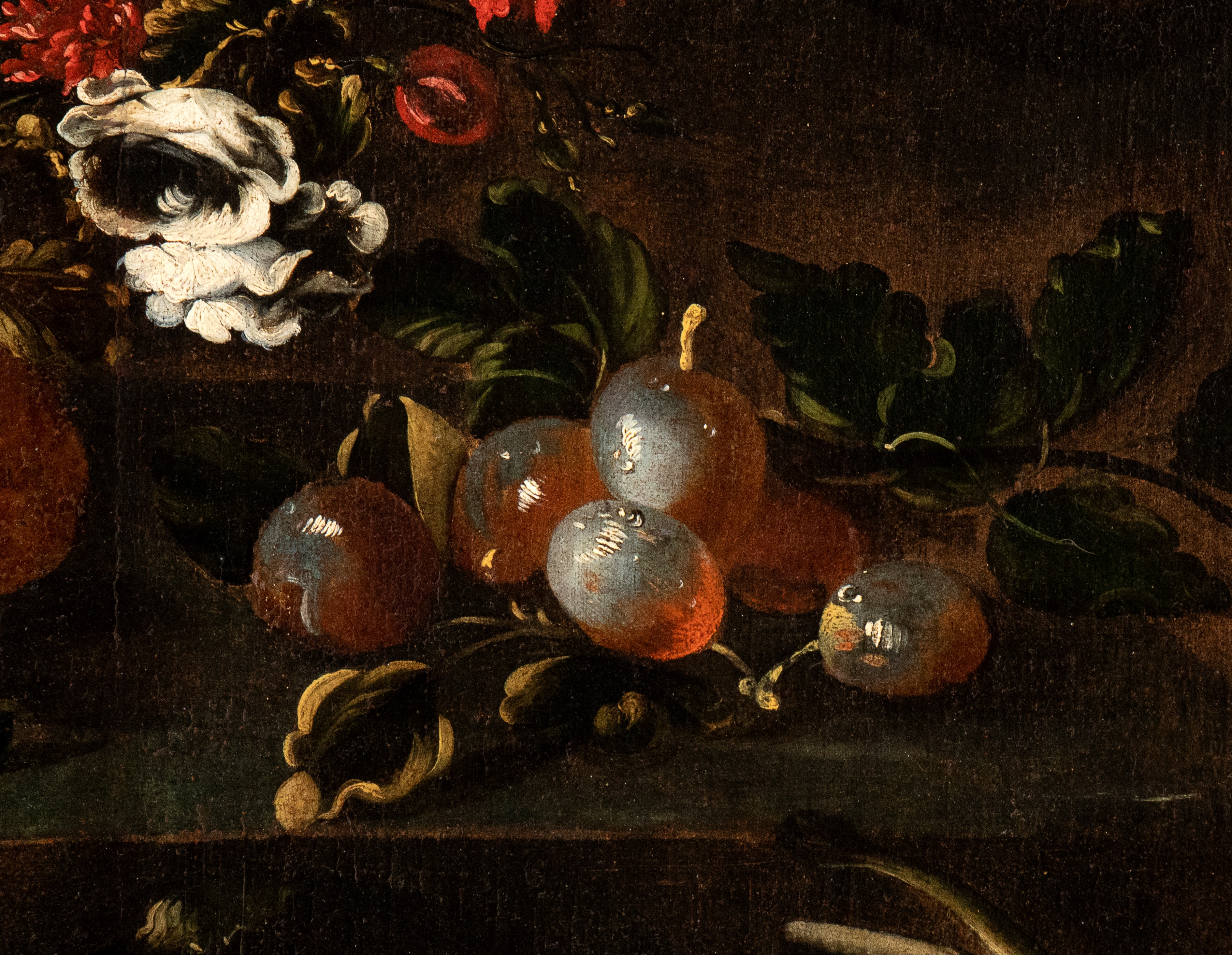 Natura morta di fiori, frutta e asparagi