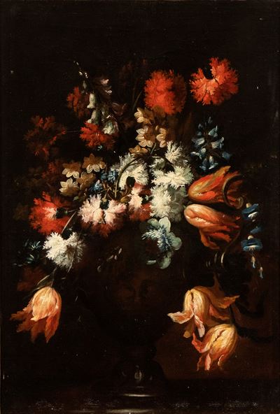 Natura Morta di Garofani, Tulipani e Violette