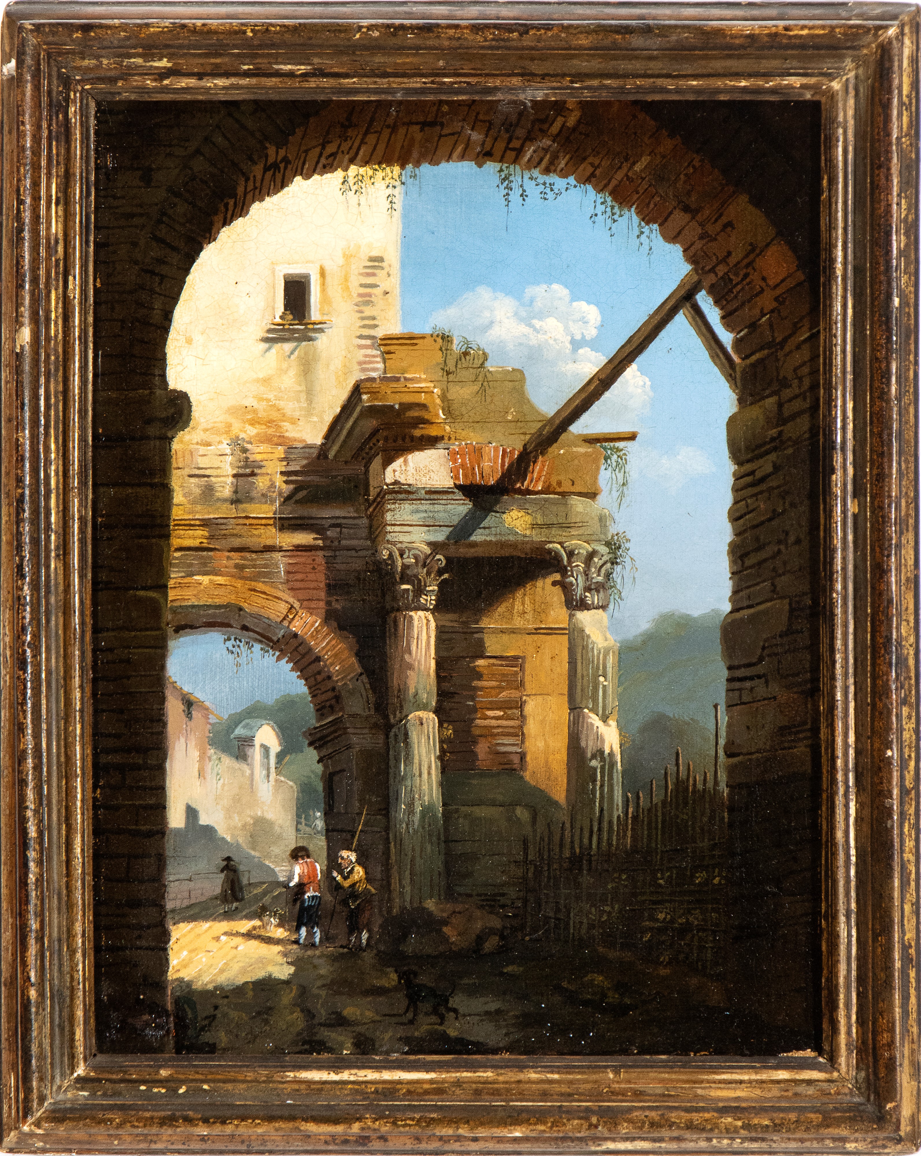 Capriccio con strada, arco e figure