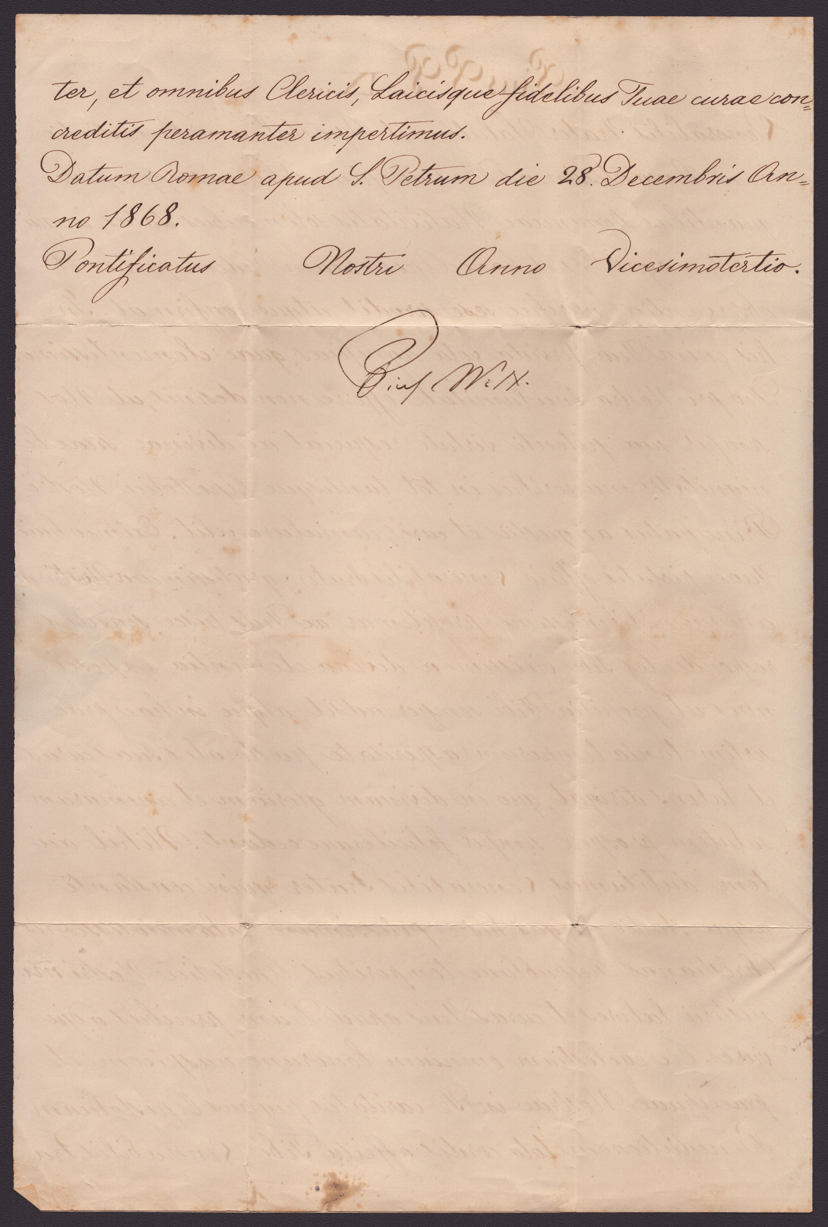 Papa PIO IX , lettera autografa (Giovanni Mastai-Ferretti; Senigallia, 13 maggio 1792 – Roma, 7 f...