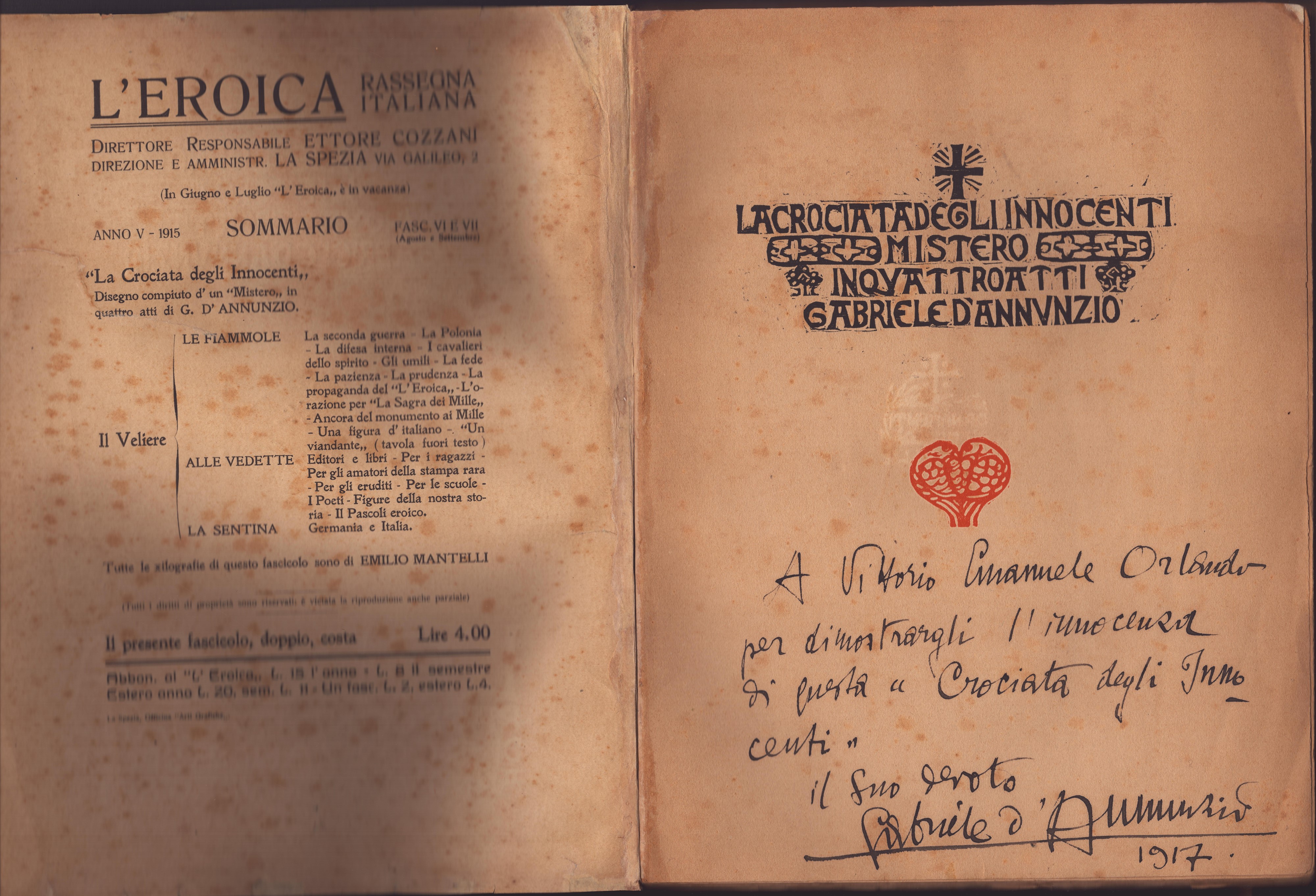 D'Annunzio, Gabriele - dedica e firma su libro
