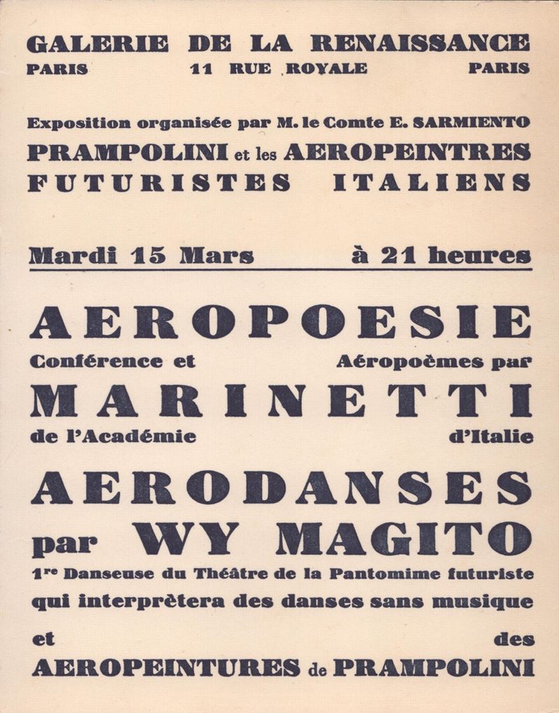 Prampolini Et Les Aeropeintre ... Aeropoemes Par Marinetti. Galerie De la Renaissance Paris 15 Ma...