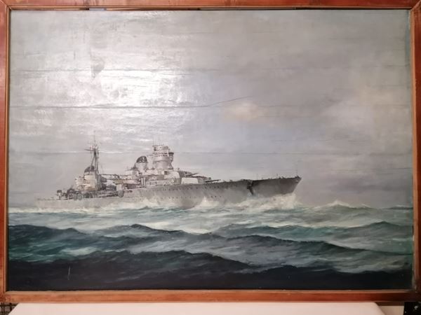 Dipinto olio su tavola, RN Eugenio di Savoia  (metà XX sec.)  - olio su tavola - Asta Memorabilia, Militaria, Ordini Cavallereschi - Bertolami Fine Art - Casa d'Aste