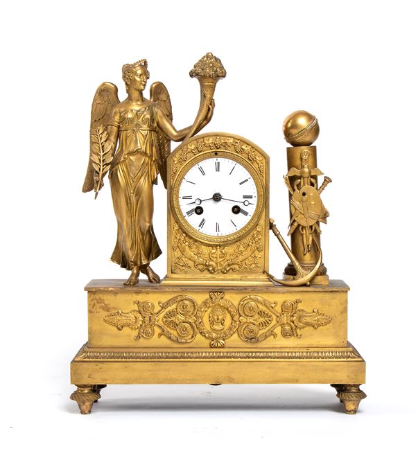 French Empire gilt bronze table clock