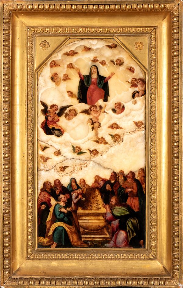 Assumption of the Madonna, painting on alabaster