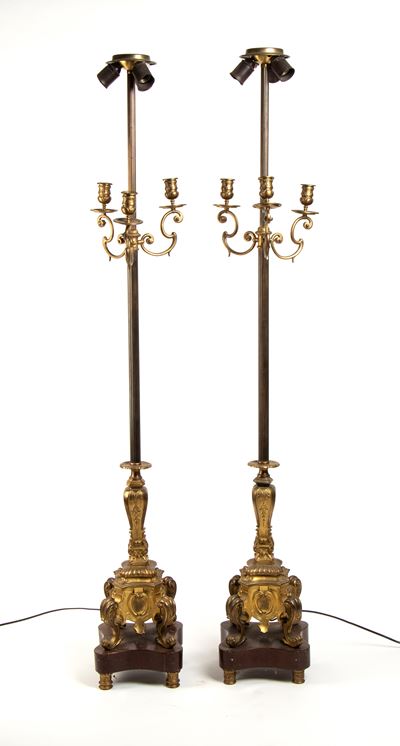 Lampade da terra francesi, Napoleone III, bronzo dorato, XIX secolo