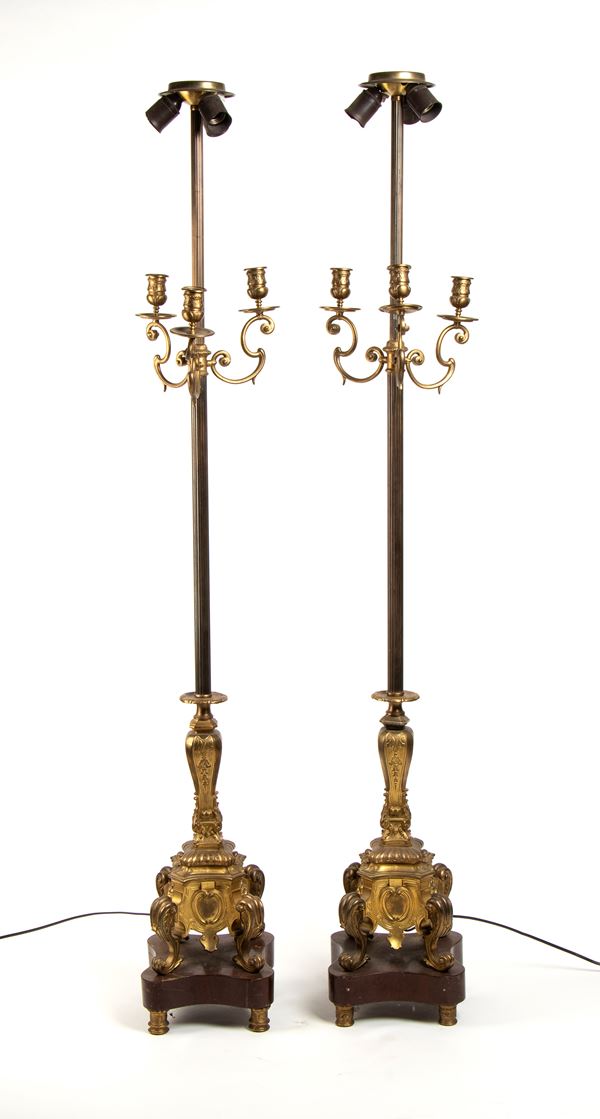 A pair of French Napoleon III floor lamps