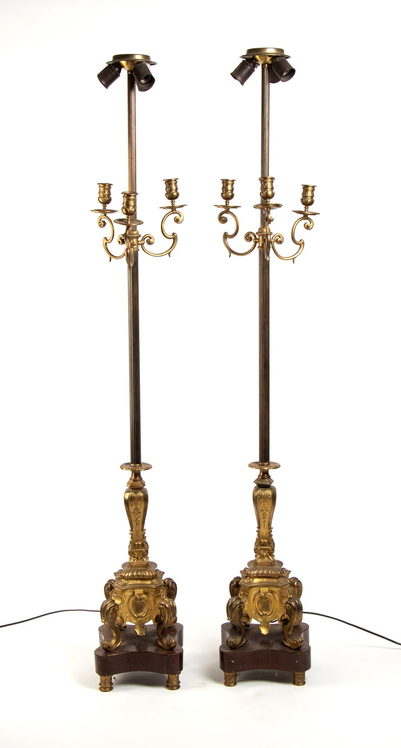 Lampade da terra francesi, Napoleone III, bronzo dorato, XIX secolo
