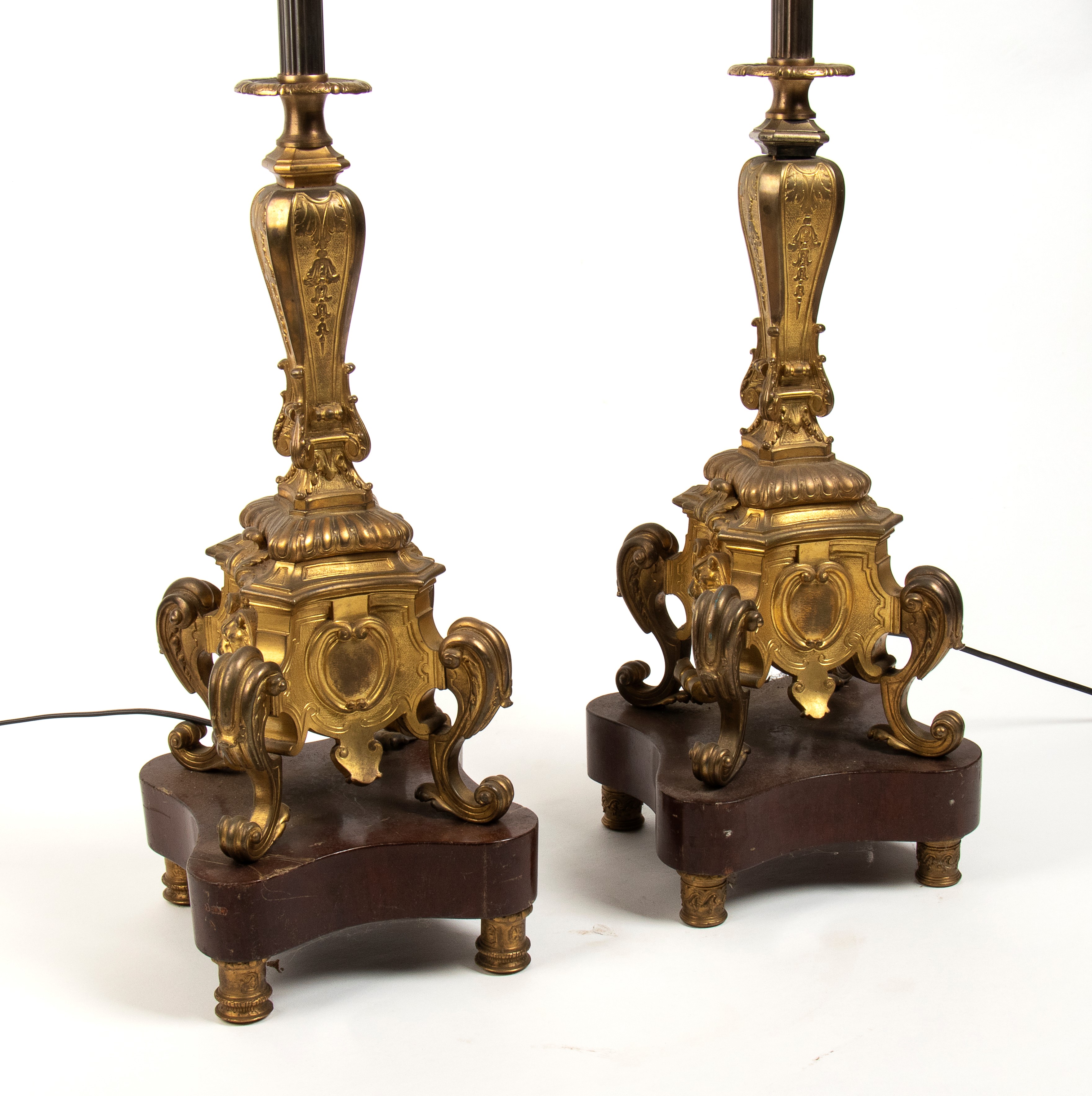 Lampade da terra francesi, Napoleone III, bronzo dorato, XIX secolo
