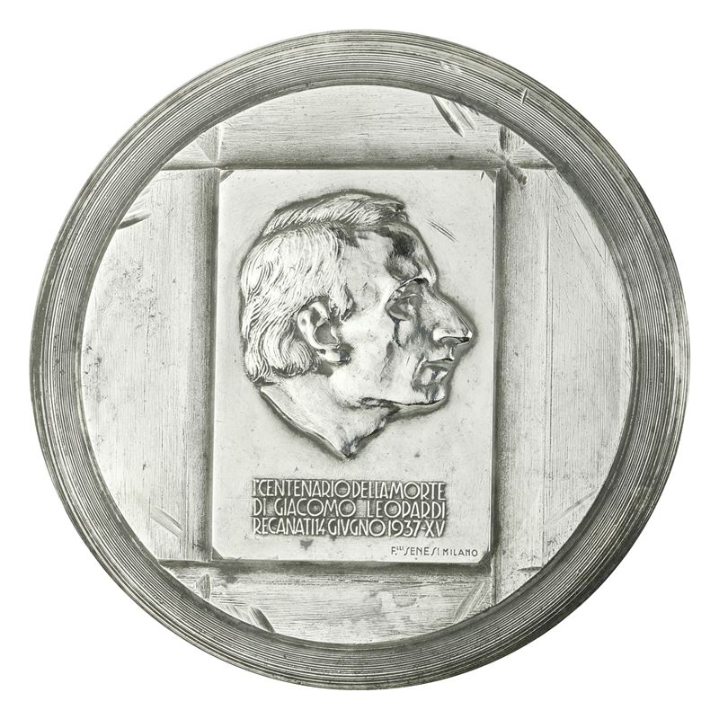 P i Centenario della Morte di Giacomo Leopardi Recanati 1937 XV F.lli Senesi Milano 102 X 41 MM