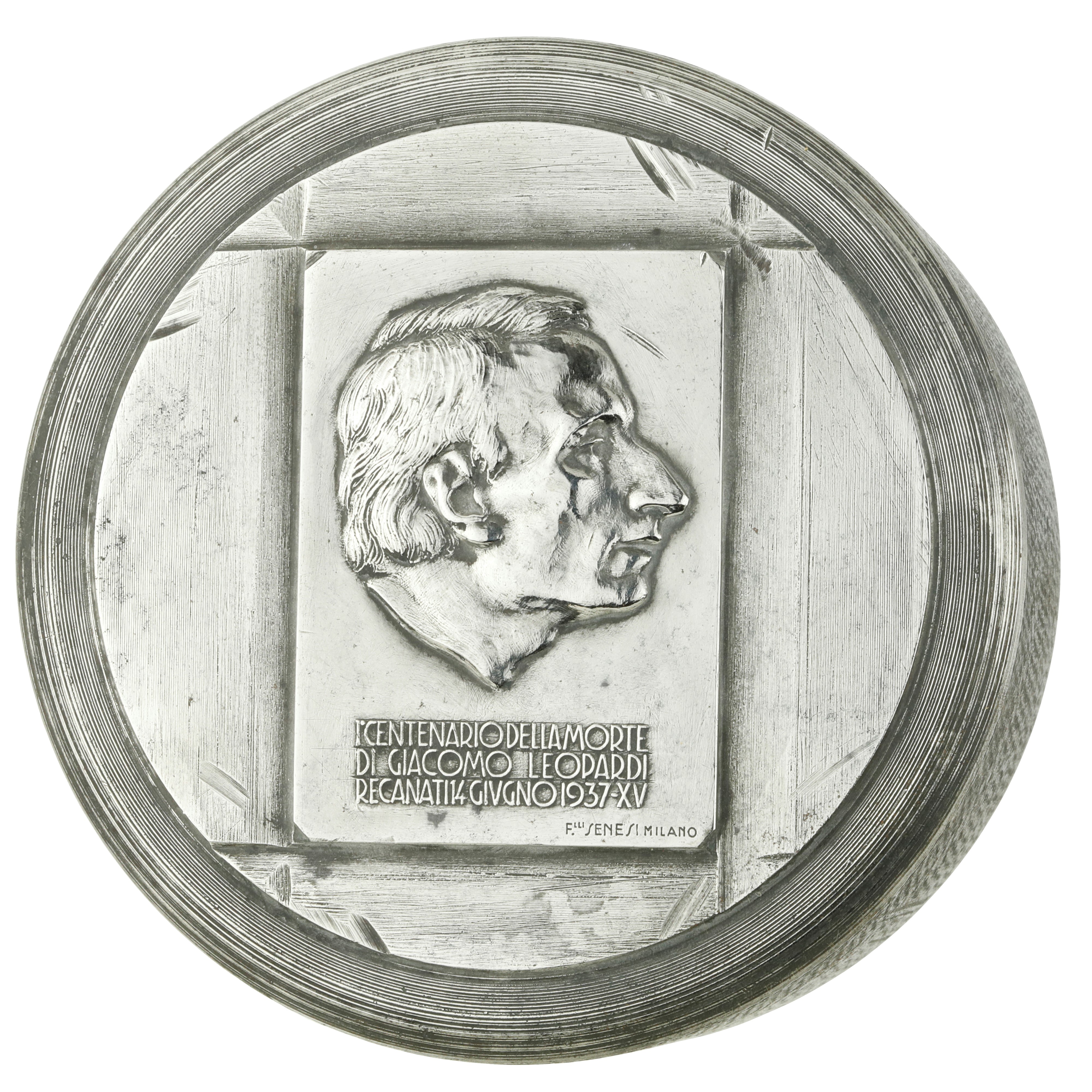 P i Centenario della Morte di Giacomo Leopardi Recanati 1937 XV F.lli Senesi Milano 102 X 41 MM