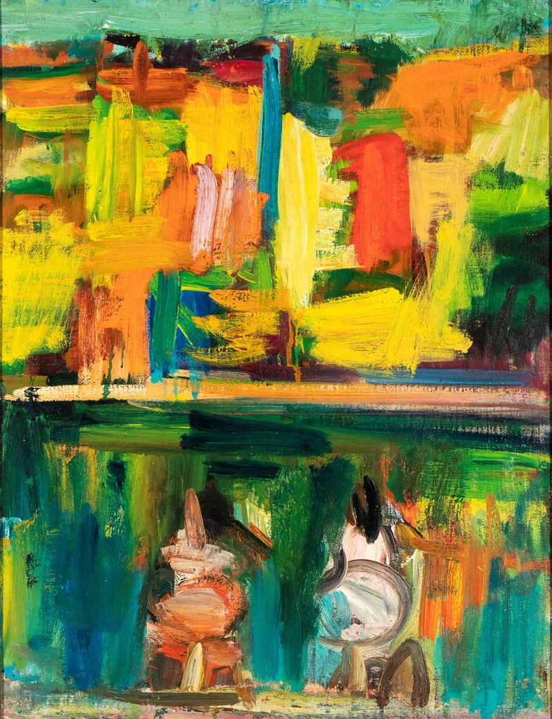Ennio Morlotti - Lavandaie sull'Adda - Studio n. 2, olio su tela