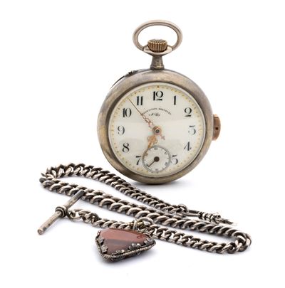 Orologio da tasca in argento con quadrante bianco, ripetizioni (ora e mezz’ora)