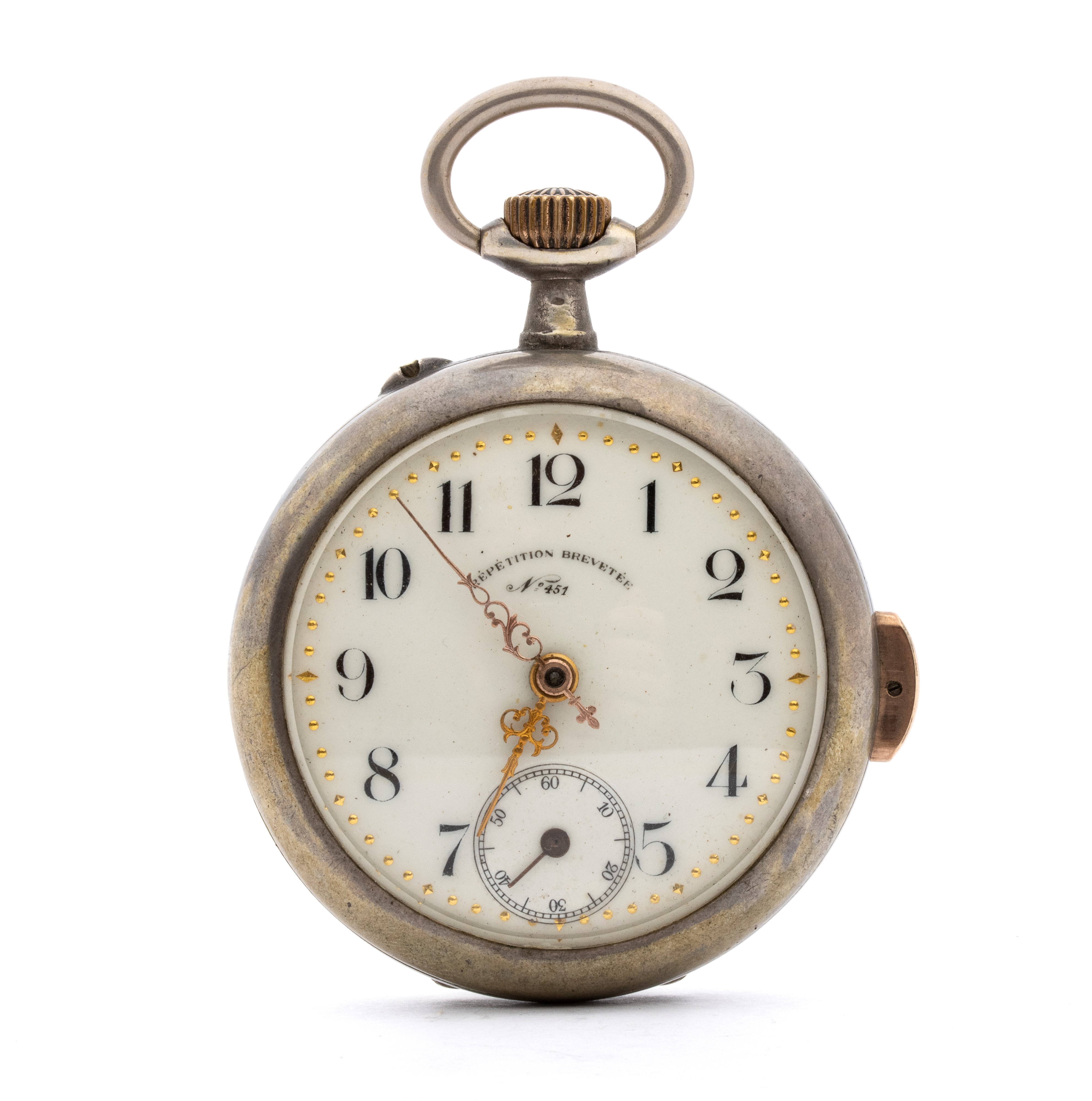 Orologio da tasca in argento con quadrante bianco, ripetizioni (ora e mezz’ora)