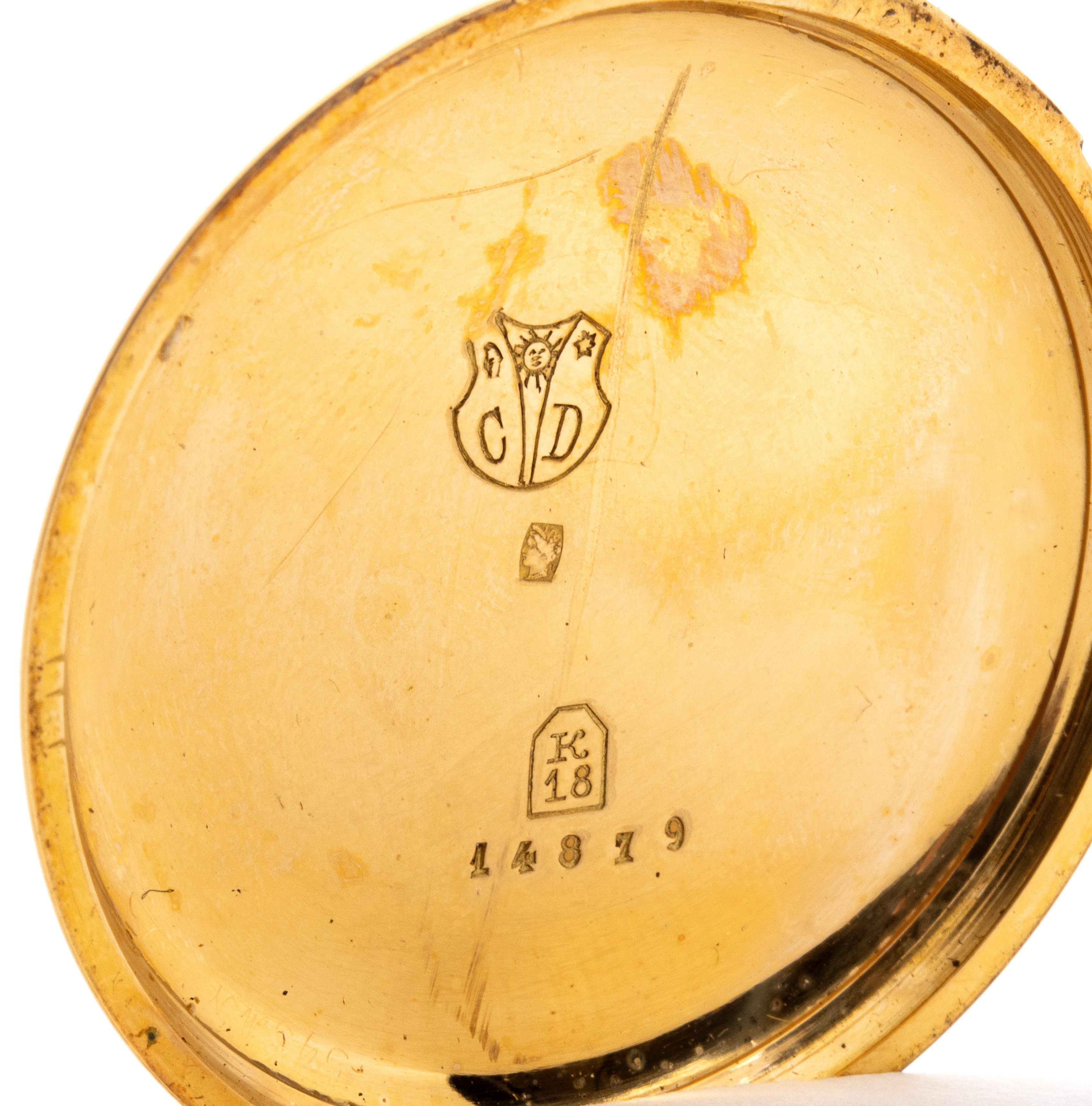 Orologio da tasca con tripla cassa in oro 18k, occhio di bue, XIX secolo
