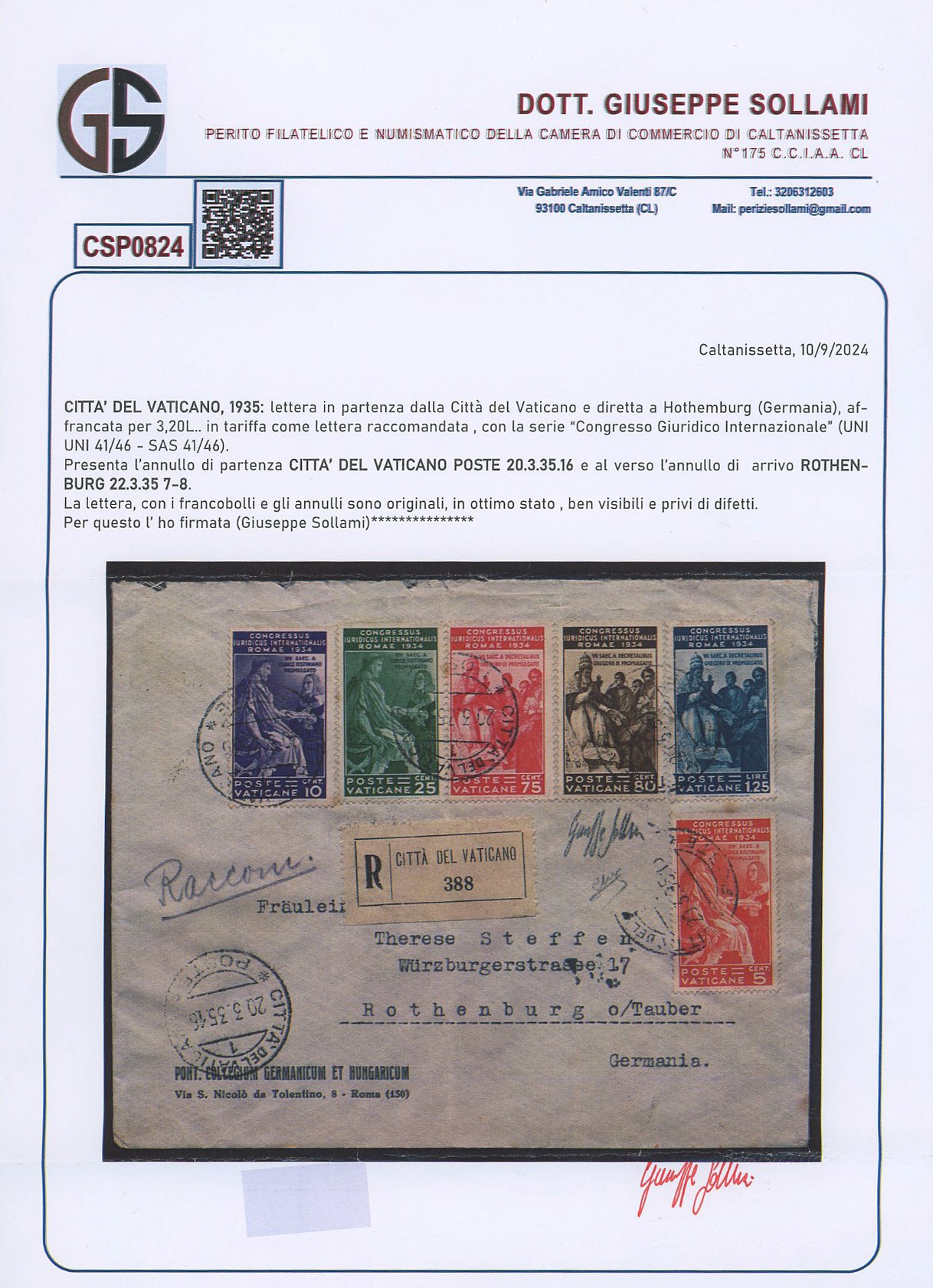 Vaticano - Serie ''Giuridico'' su lettera.