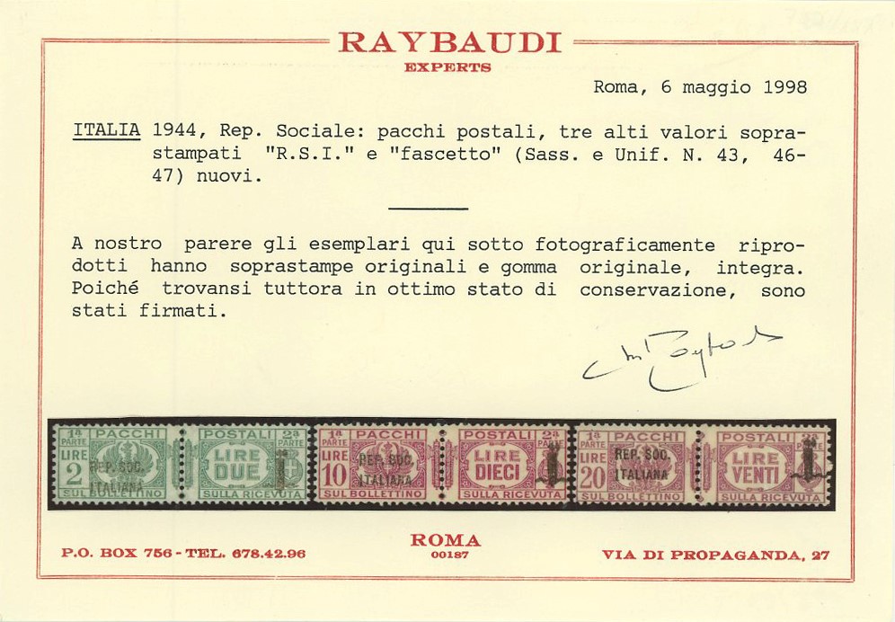 R.S.I. Pacchi Postali, gli alti valori.