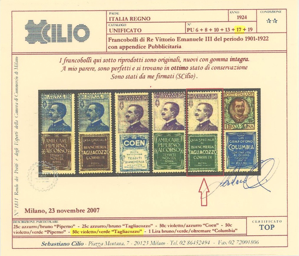 Regno - Pubblicitari, 50 cent. Tagliacozzo