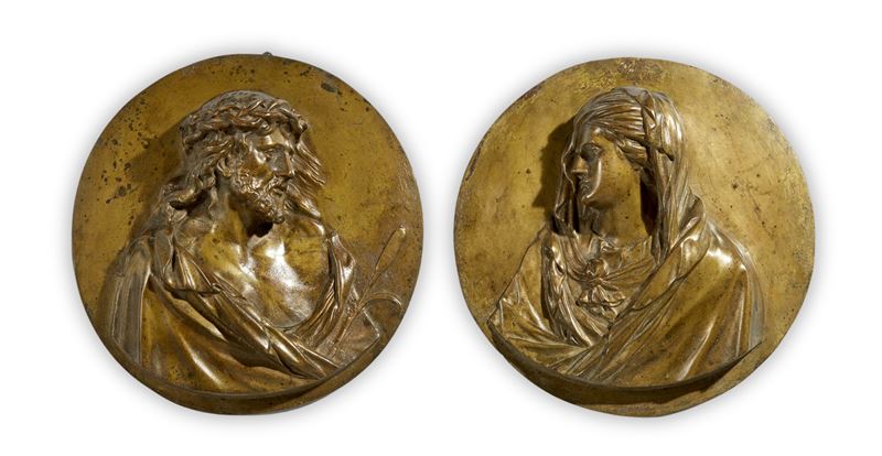 Coppia di Altorilievi Raffiguranti Gesù e la Vergine