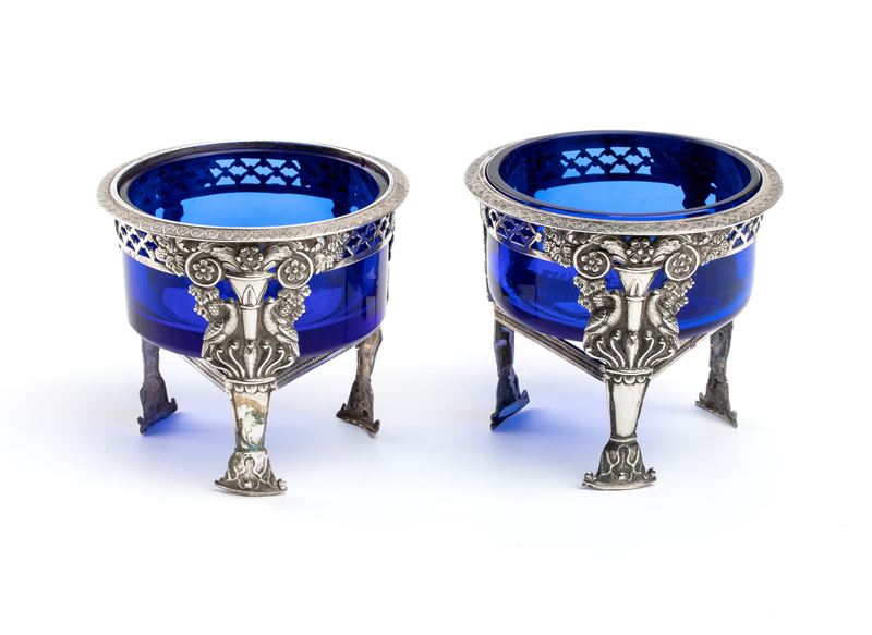 Coppia di saliere belghe in argento