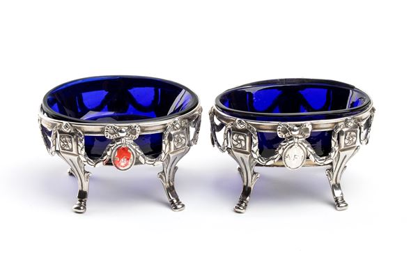 Pair of French solid silver salt cellars