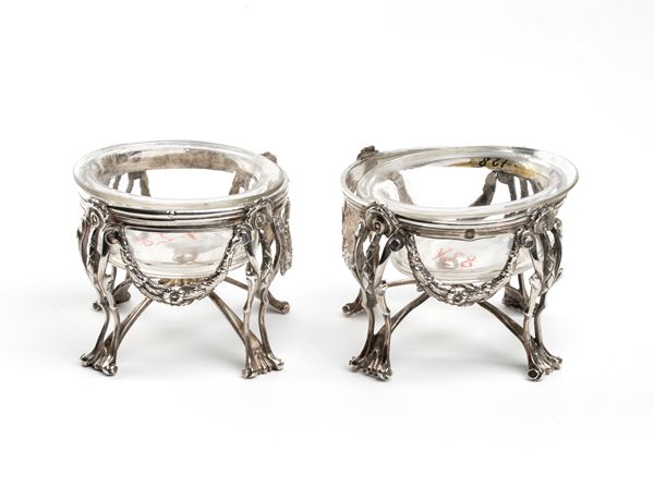 Pair of French solid silver salt cellars