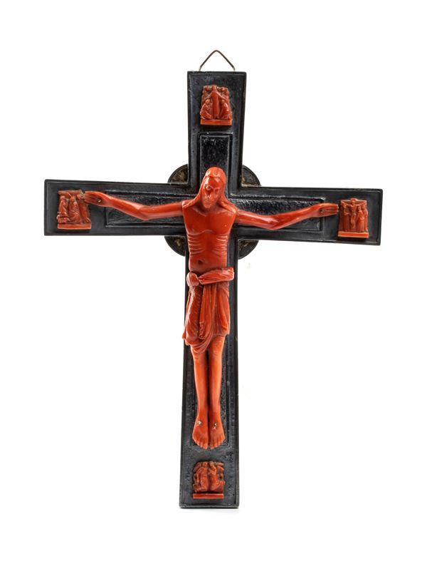 Italian silver and coral crucifix