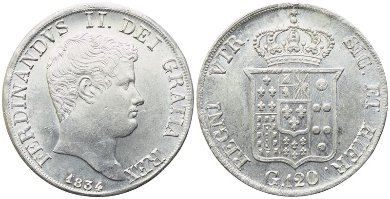 Ferdinando II di Borbone, Piastra del Regno delle Due Sicilie, 1834 (argento)