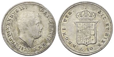 Ferdinando II di Borbone, Carlino 1855 (Napoli, Regno delle Due Sicilie) in argento 0,925