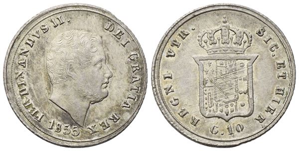NAPOLI. Regno delle Due Sicilie. Ferdinando II di Borbone (18380-1859). Carlino 1855; Ag (2,34 g; 18 mm)