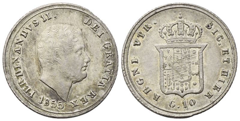 Ferdinando II di Borbone, Carlino 1855 (Napoli, Regno delle Due Sicilie) in argento 0,925