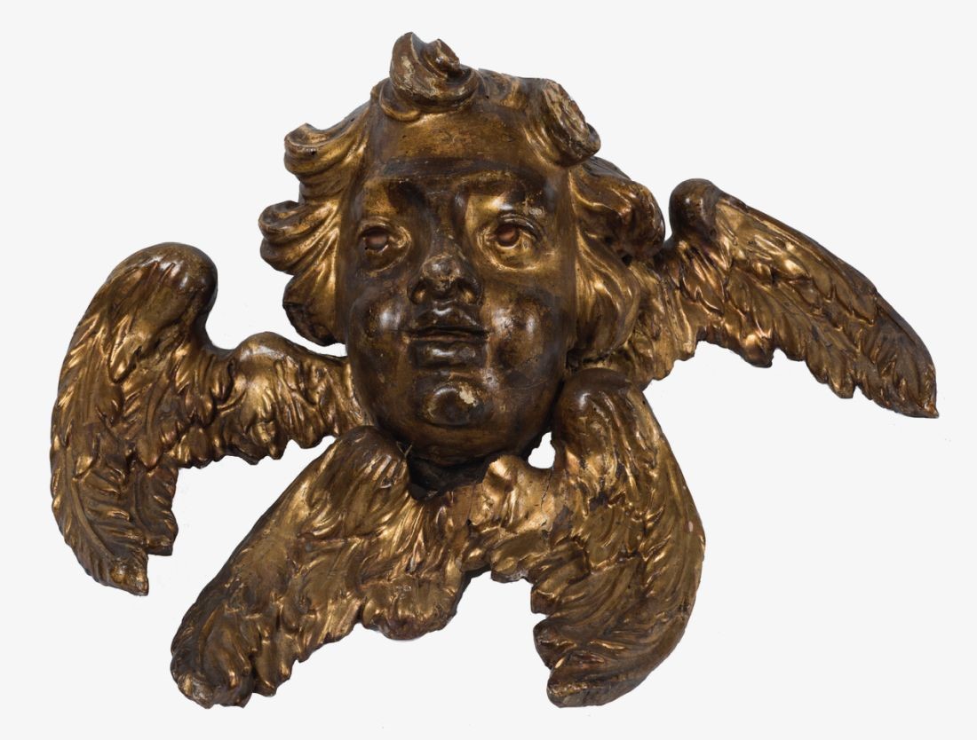 Coppia di Teste D'angelo in Legno Dorato
