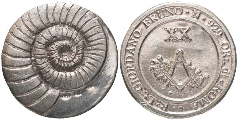 Medaglia R. L. "giordano Bruno" N° 929 Or. di Roma, Ag (40,4 MM)