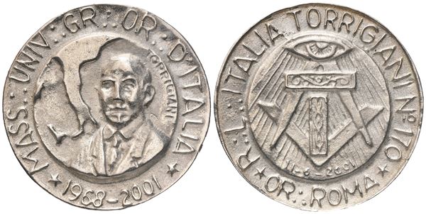 Medaglia R. L. "Italia Torrigiani" N° 170 Or. Di Roma, 2001, AG (37,1 mm)  - Asta MASSONICA  Medaglie, Distintivi e Gioielli di Loggia  dai primi dell'800 al tardo ‘900 - Bertolami Fine Art - Casa d'Aste