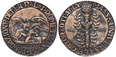 Medaglia Fondazione della R. L. "prometeo" N° 1053 Or. di Roma, 1986, Ae (38,3 MM)