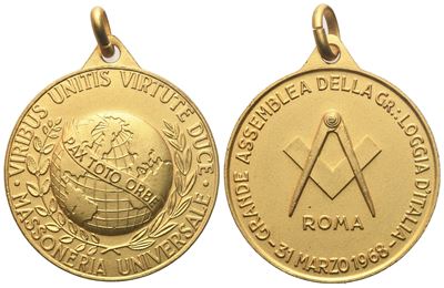 Medaglia Grande Assemblea della Gr. Loggia D'italia, 31 Marzo 1968 (30,1 MM)